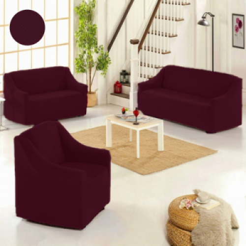 Σετ Ελαστικά Καλύμματα Σαλονιού 3τμχ Linen CVR-SET3L-Μπορντό